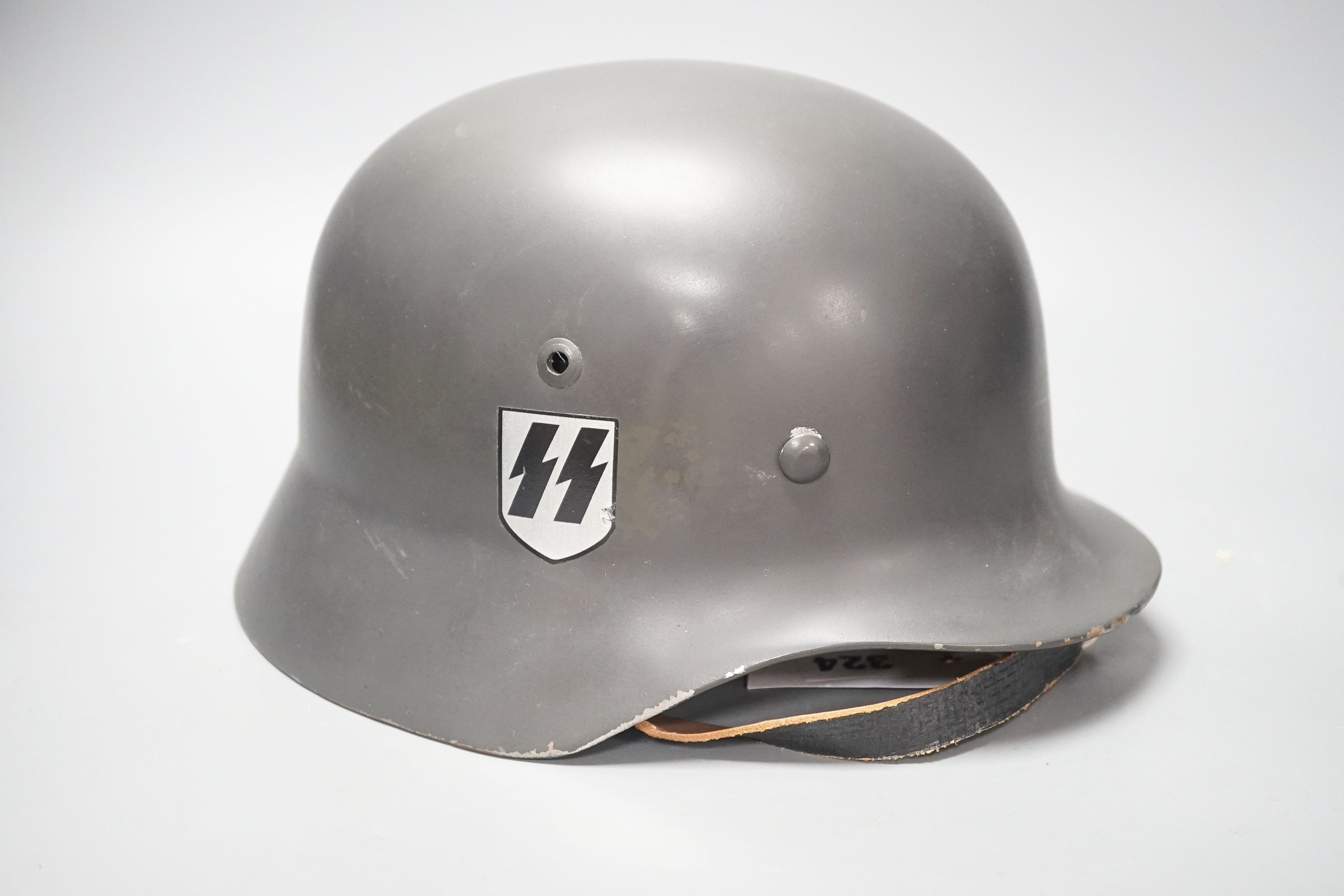A replica WWII German steel helmet